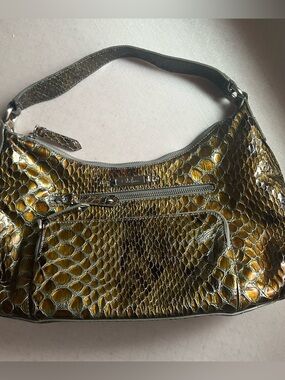 Cole Haan Metallic Gold brown tone Croc-Embossed Shoulder Bag